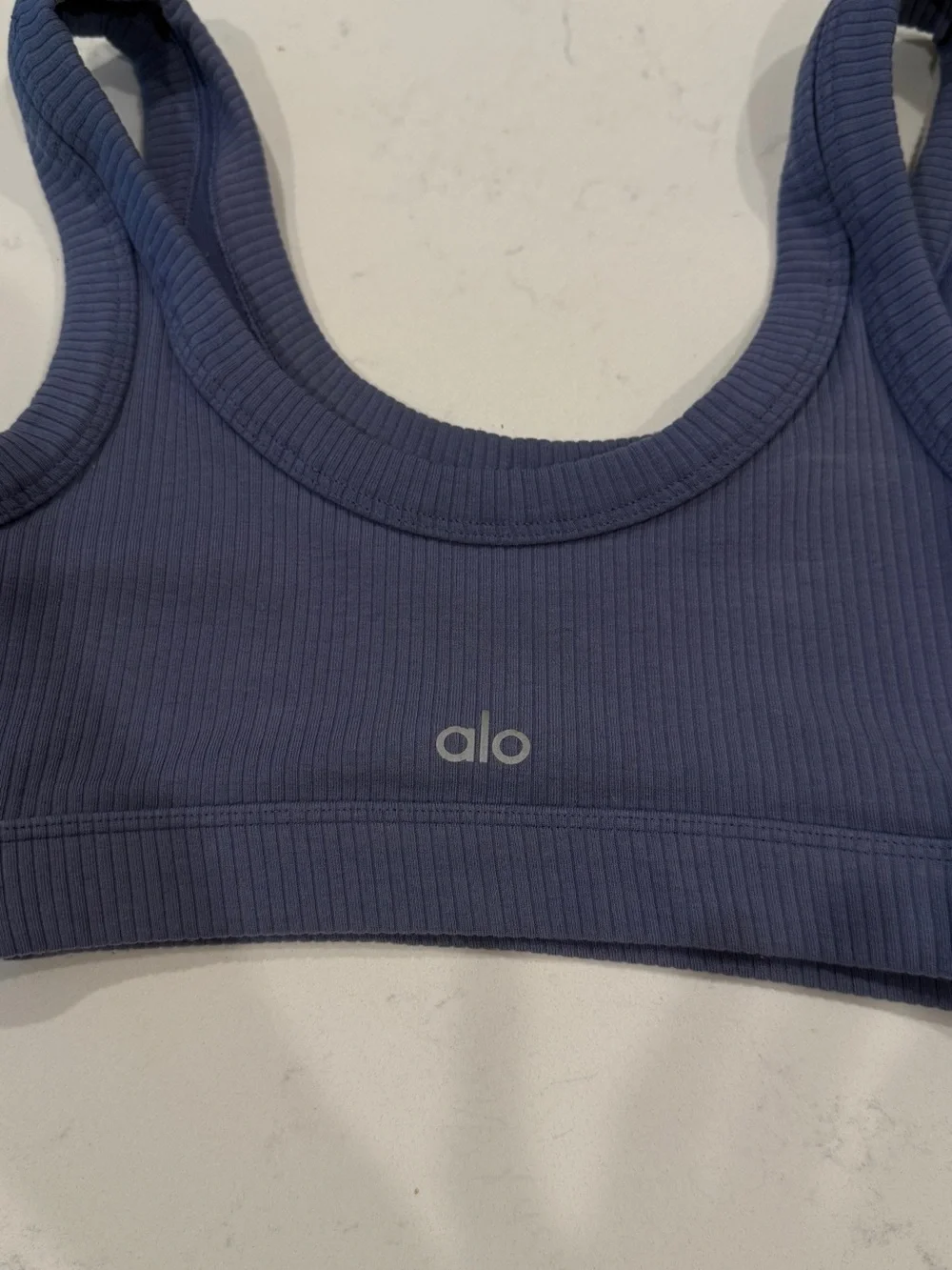 ALO Yoga Ribbed Scoop Sports Bra in Dusty Blue